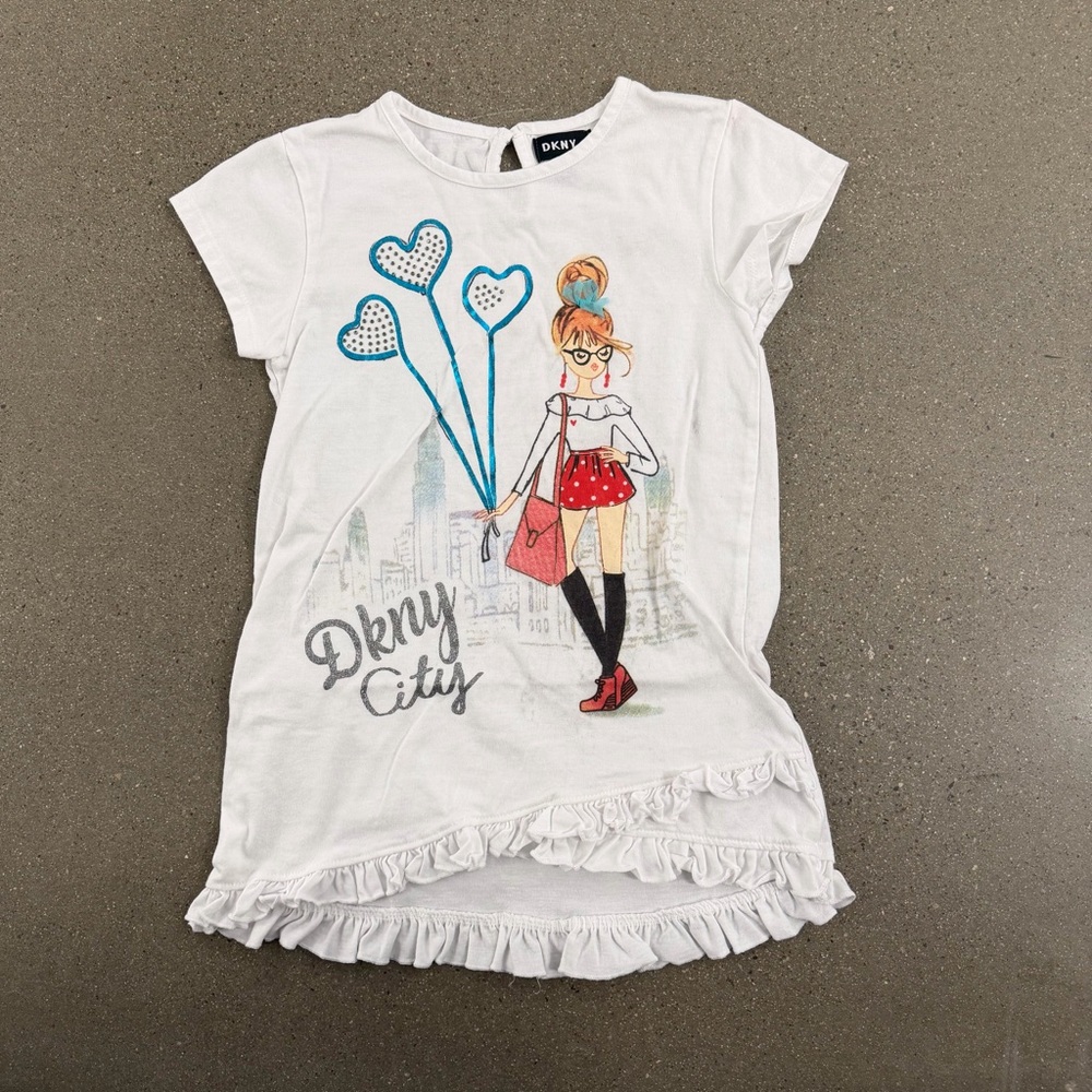 DKNY City White Graphic T-Shirt Size 8